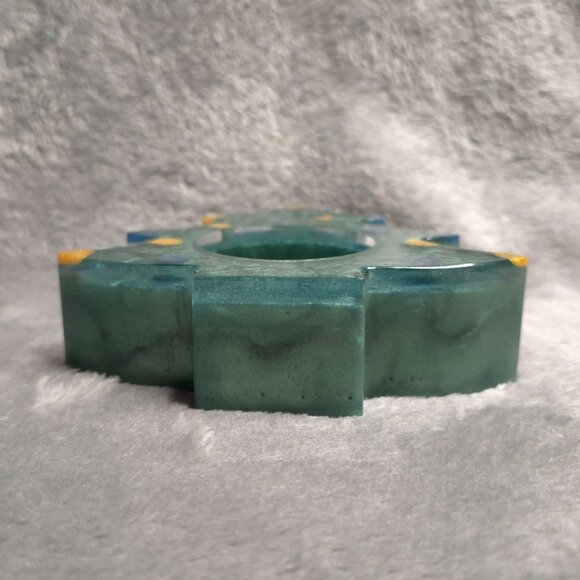 Handmade Christmas Tree Resin Tea Light Holder Gold & Blue Polka Dot Accents - Picture 4 of 4